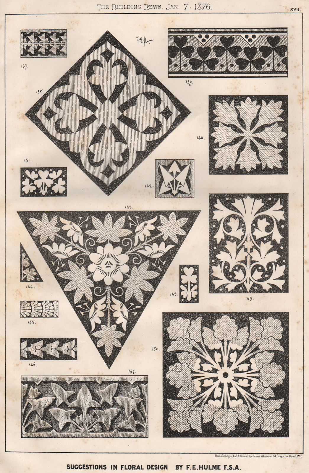 Suggestions in Floral; Design by F.E. Hulme F.S.A.. Decorative (15) 1876 print